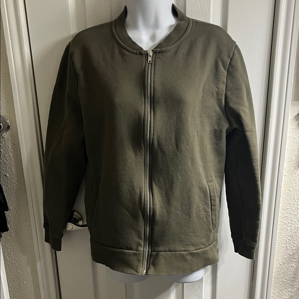 ASOS Olive Green Zip-Up Bomber Sweatshirt